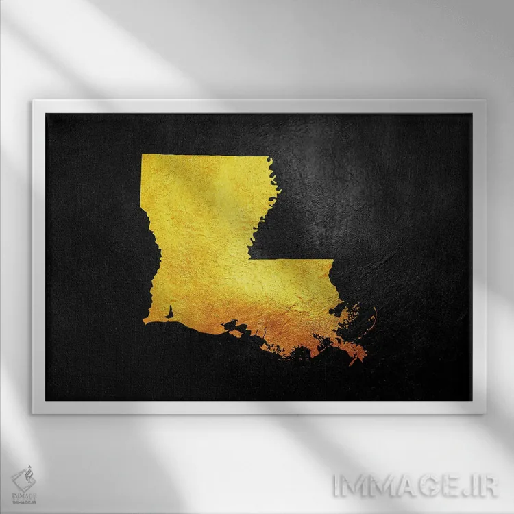 تابلو نقشه طلایی لوئیزیانا اثر آدریان بالدُوینو - نمای قابدار سفید