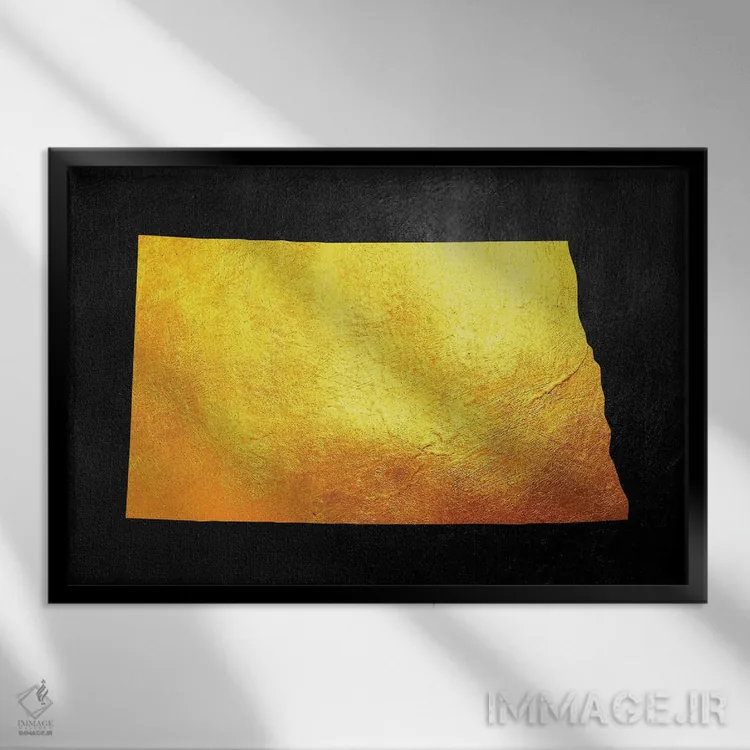 تابلو نقشه طلایی داکوتای شمالی اثر آدریان بالدُوینو - نمای قابدار مشکی