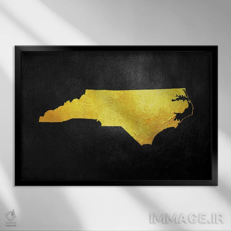 تابلو نقشه طلایی کارولینای شمالی اثر آدریان بالدُوینو - نمای قابدار مشکی