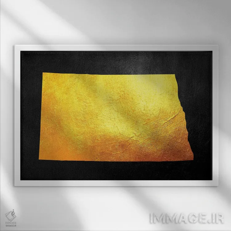 تابلو نقشه طلایی داکوتای شمالی اثر آدریان بالدُوینو - نمای قابدار سفید