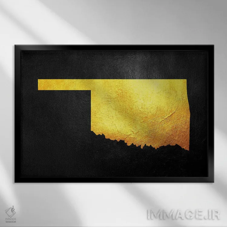 تابلو نقشه طلایی اوکلاهما اثر آدریان بالدُوینو - نمای قابدار مشکی