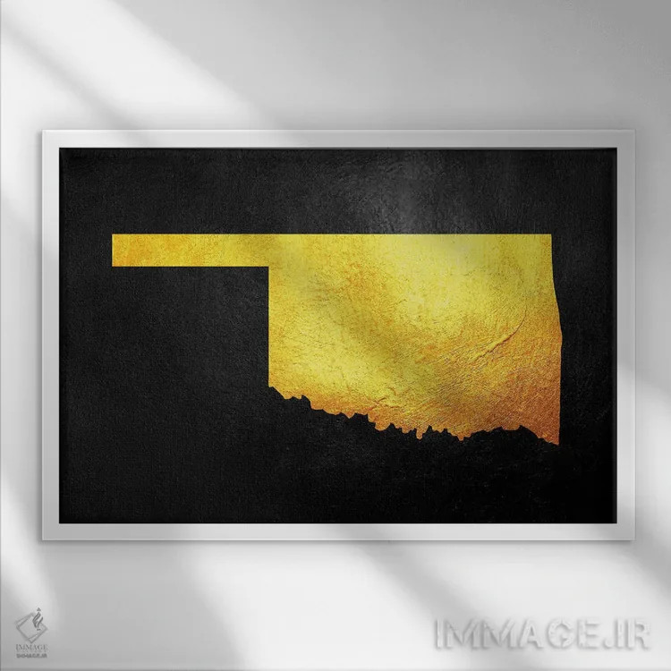 تابلو نقشه طلایی اوکلاهما اثر آدریان بالدُوینو - نمای قابدار سفید