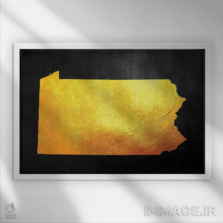 تابلو نقشه طلایی پنسیلوانیا اثر آدریان بالدُوینو - نمای قابدار سفید