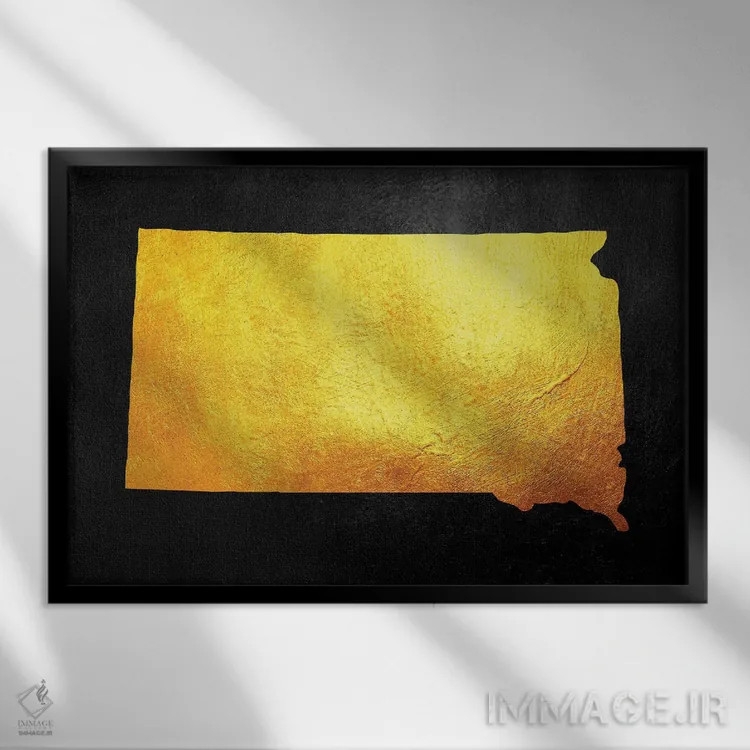تابلو نقشه طلایی داکوتای جنوبی اثر آدریان بالدُوینو - نمای قابدار مشکی