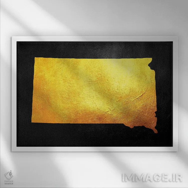 تابلو نقشه طلایی داکوتای جنوبی اثر آدریان بالدُوینو - نمای قابدار سفید