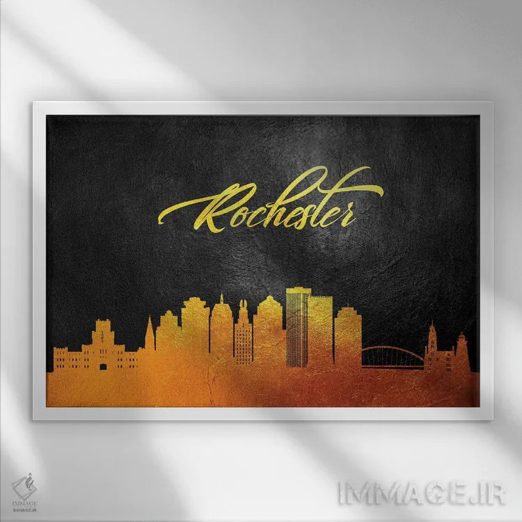 تابلو نمای طلایی افق راچستر نیویورک اثر آدریان بالدُوینو - نمای قابدار سفید