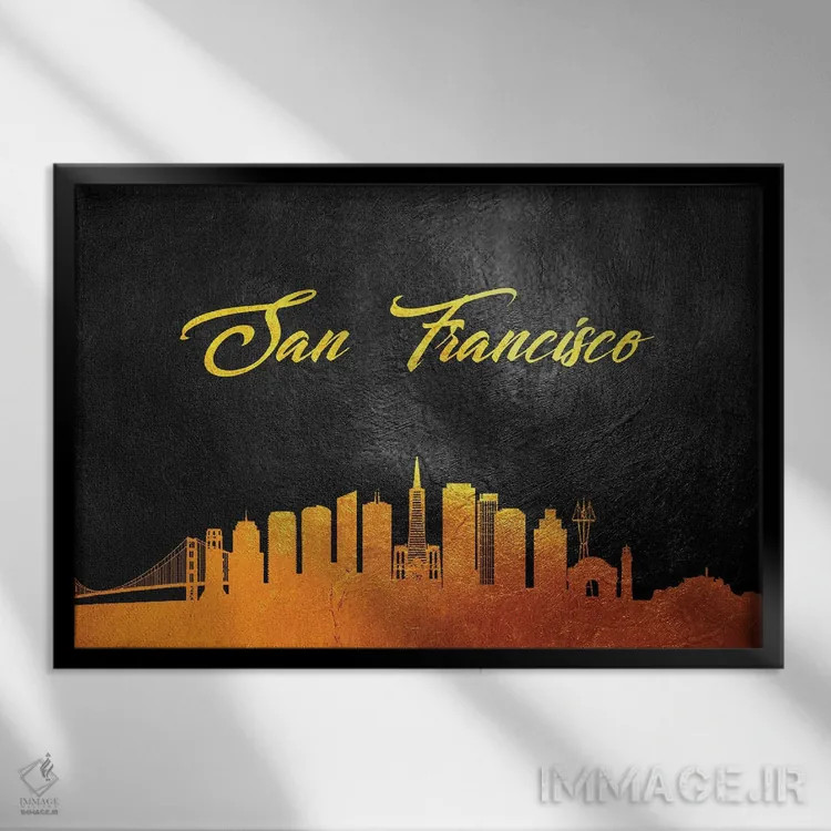 تابلو افق طلایی سانفرانسیسکو کالیفرنیا اثر آدریان بالدُوینو - نمای قابدار مشکی