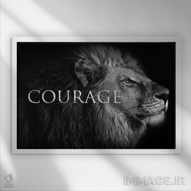 تابلو شجاعت شیر ۲ اثر آدریان بالدُوینو - نمای قابدار سفید