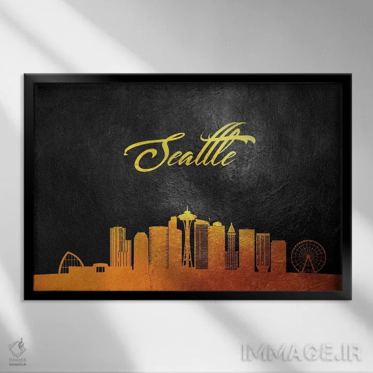 تابلو افق طلایی سیاتل واشینگتن اثر آدریان بالدُوینو - نمای قابدار مشکی