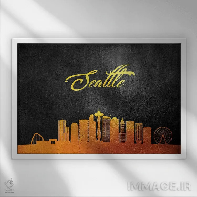 تابلو افق طلایی سیاتل واشینگتن اثر آدریان بالدُوینو - نمای قابدار سفید