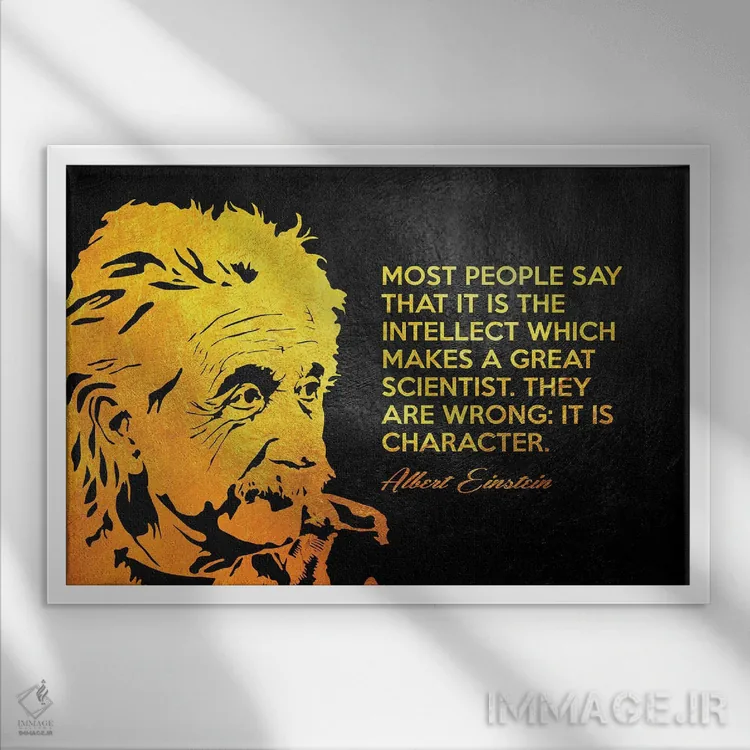 تابلو شخصیت آلبرت اینشتین اثر آدریان بالدُوینو - نمای قابدار سفید