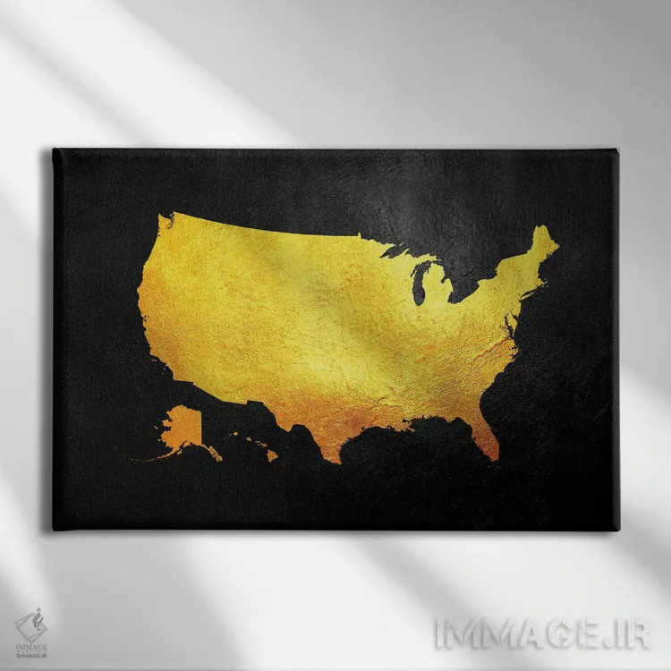 تابلو نقشهٔ طلایی ایالات متحده آمریکا اثر آدریان بالدُوینو - نمای روبهرو روی دیوار