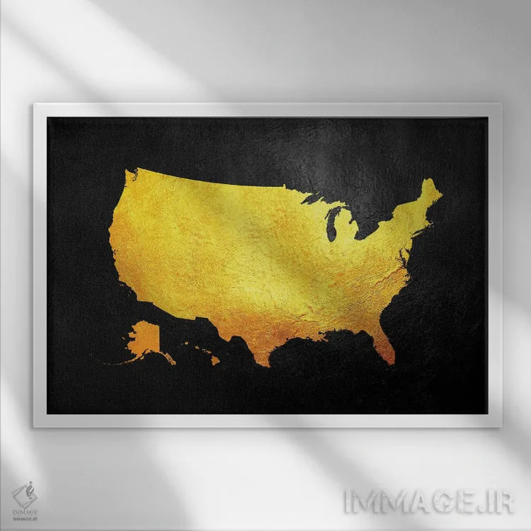 تابلو نقشهٔ طلایی ایالات متحده آمریکا اثر آدریان بالدُوینو - نمای قابدار سفید