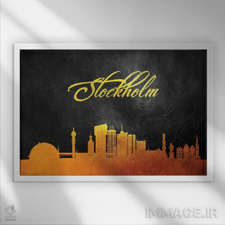 تابلو افق طلایی استکهلم سوئد اثر آدریان بالدُوینو - نمای قابدار سفید