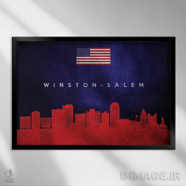 تابلو خط افق وینستون-سیلم، کارولینای شمالی اثر آدریان بالدُوینو - نمای قابدار مشکی