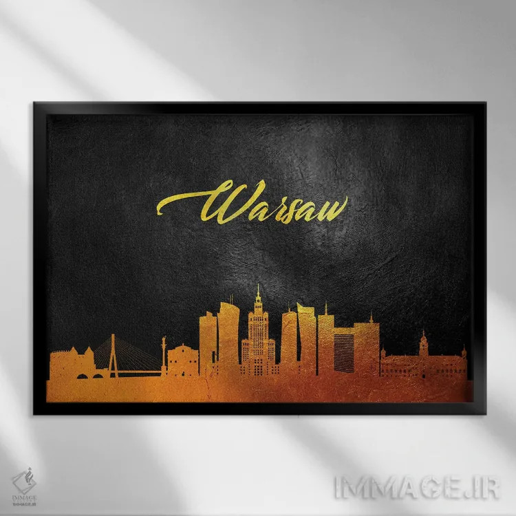 تابلو خط افق طلایی ورشو، لهستان اثر آدریان بالدُوینو - نمای قابدار مشکی