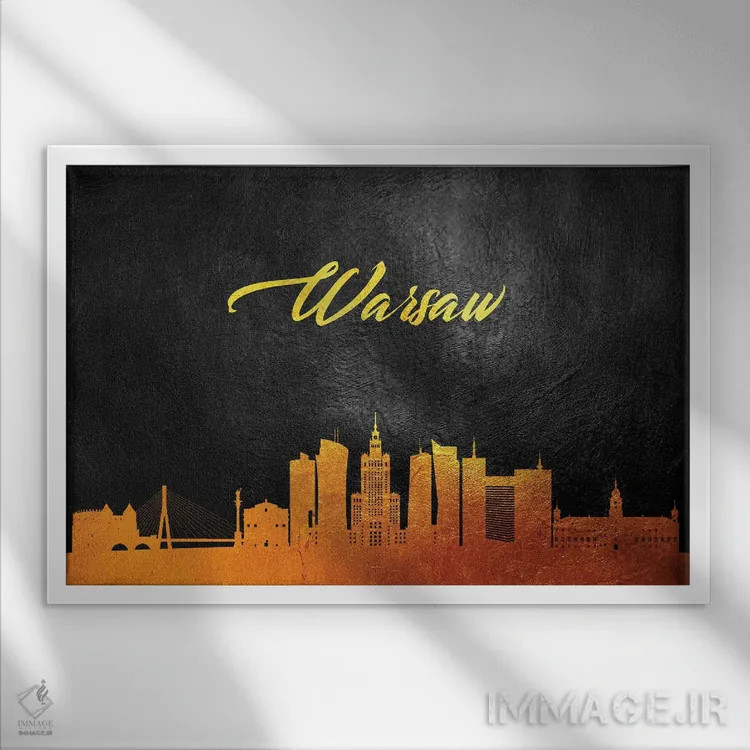 تابلو خط افق طلایی ورشو، لهستان اثر آدریان بالدُوینو - نمای قابدار سفید