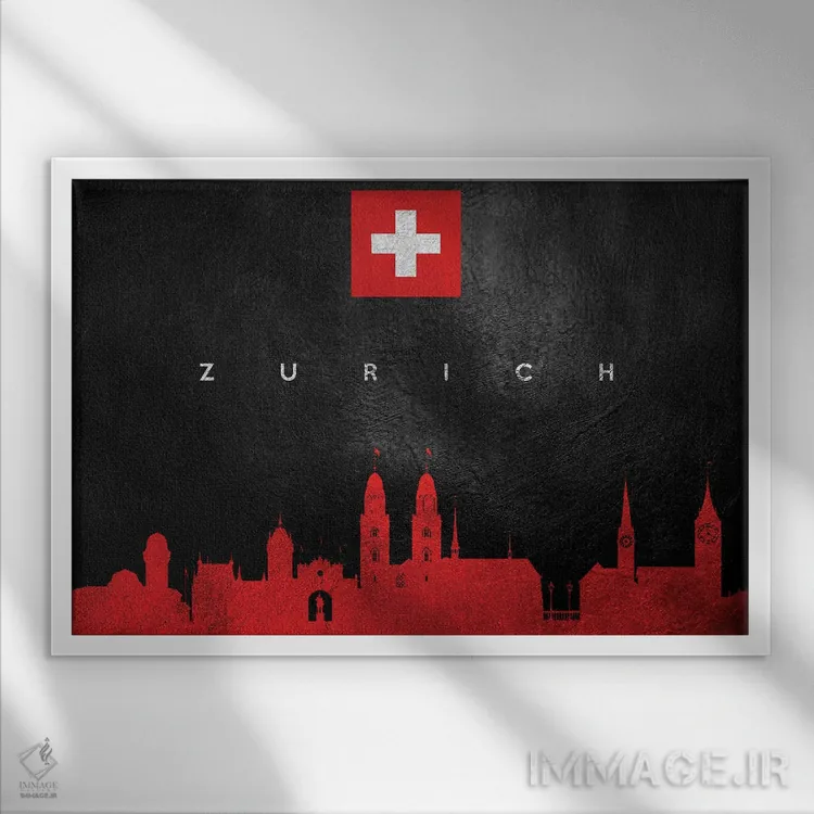 تابلو افق زوریخ سوئیس اثر آدریان بالدُوینو - نمای قابدار سفید