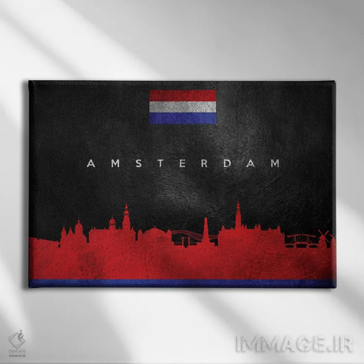 تابلو خط افق آمستردام، هلند اثر آدریان بالدُوینو - نمای روبهرو روی دیوار