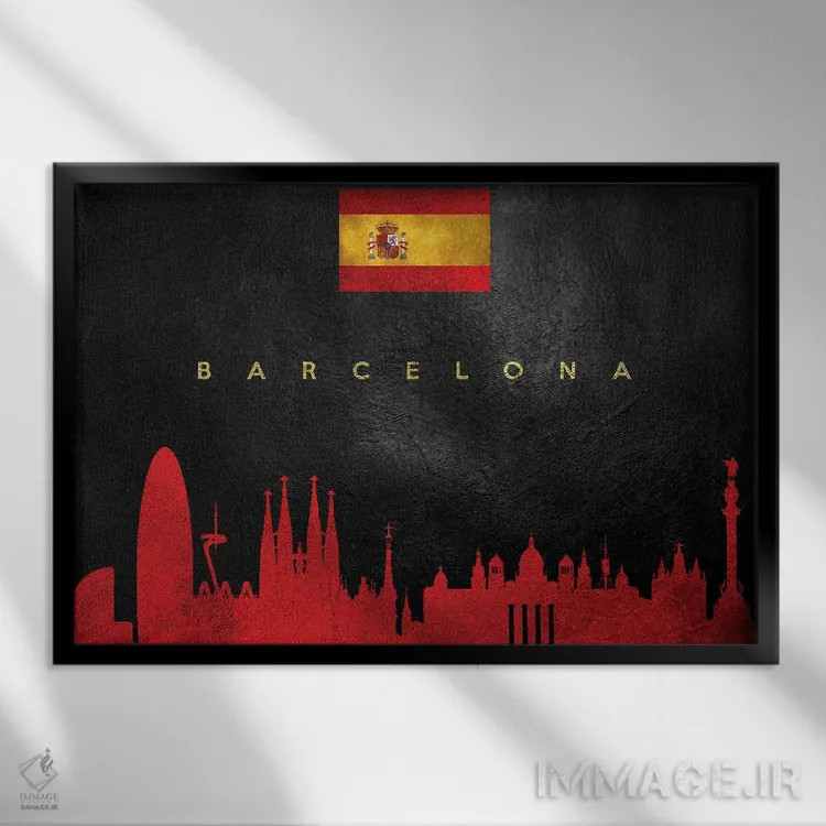 تابلو خط افق بارسلون، اسپانیا اثر آدریان بالدُوینو - نمای قابدار مشکی
