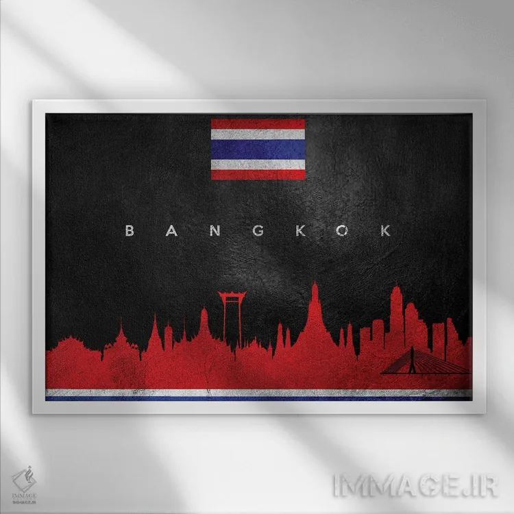 تابلو خط افق بانکوک، تایلند اثر آدریان بالدُوینو - نمای قابدار سفید