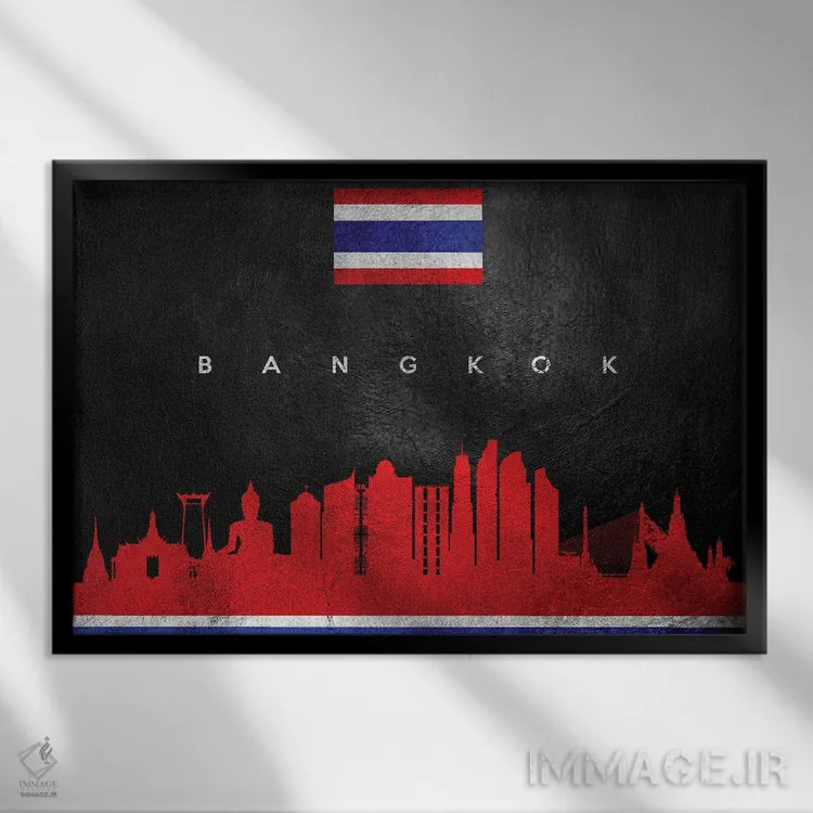 تابلو خط افق بانکوک، تایلند؛ نسخه ۲ اثر آدریان بالدُوینو - نمای قابدار مشکی