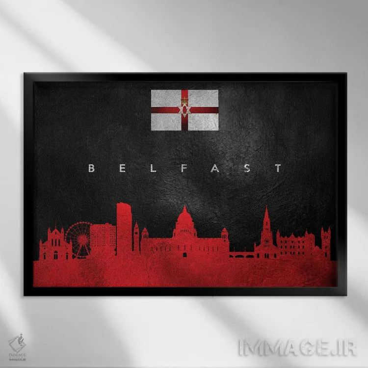 تابلو خط افق بلفاست، ایرلند شمالی اثر آدریان بالدُوینو - نمای قابدار مشکی