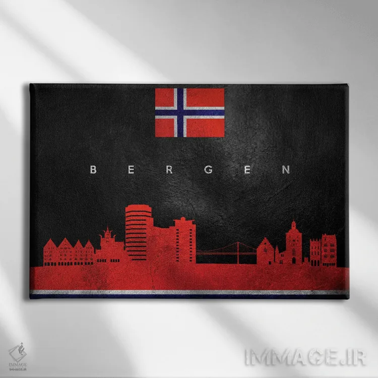 تابلو خط افق برگن، نروژ اثر آدریان بالدُوینو - نمای روبهرو روی دیوار