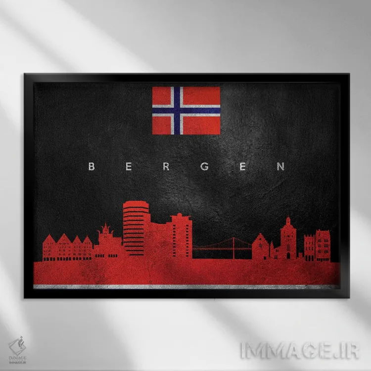 تابلو خط افق برگن، نروژ اثر آدریان بالدُوینو - نمای قابدار مشکی