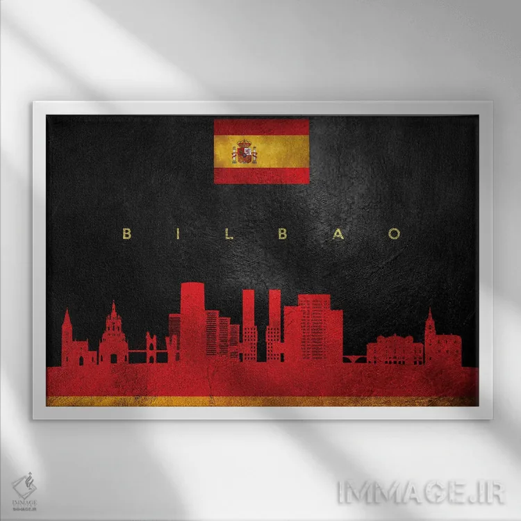 تابلو خط افق بیلبائو، اسپانیا اثر آدریان بالدُوینو - نمای قابدار سفید