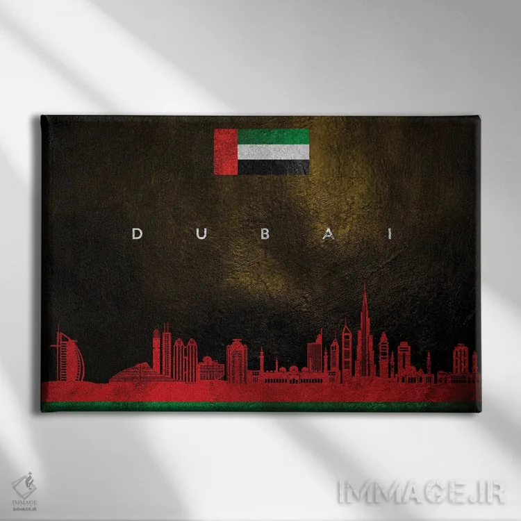 تابلو خط افق دبی، امارات متحده عربی؛ نسخه ۲ اثر آدریان بالدُوینو - نمای روبهرو روی دیوار