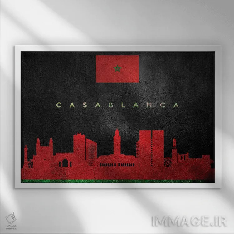 تابلو خط افق کازابلانکا، مراکش اثر آدریان بالدُوینو - نمای قابدار سفید