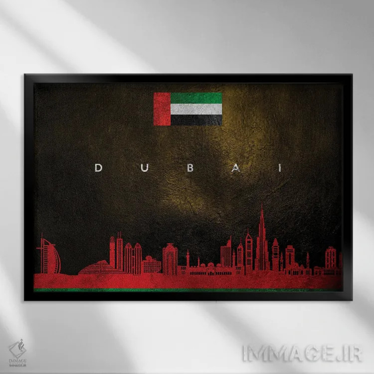 تابلو خط افق دبی، امارات متحده عربی؛ نسخه ۲ اثر آدریان بالدُوینو - نمای قابدار مشکی