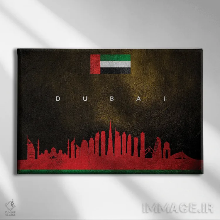 تابلو خط افق دبی، امارات متحده عربی اثر آدریان بالدُوینو - نمای روبهرو روی دیوار