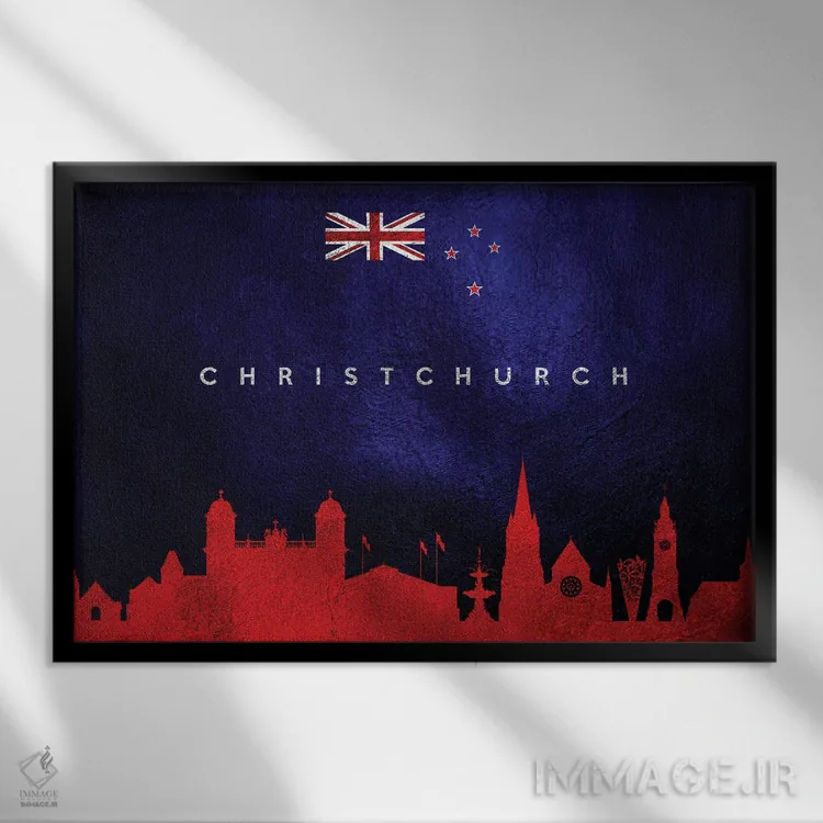 تابلو خط افق کرایستچرچ، نیوزیلند اثر آدریان بالدُوینو - نمای قابدار مشکی