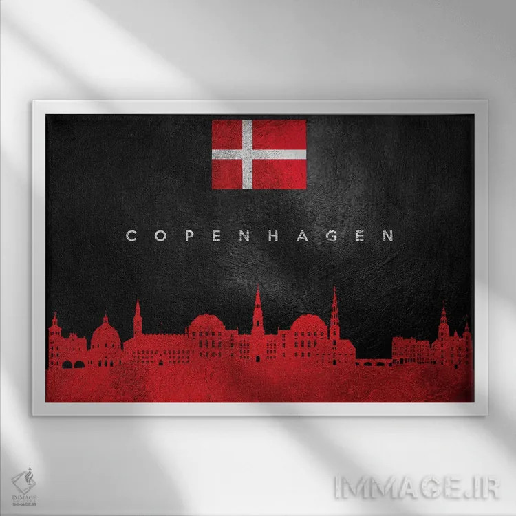 تابلو خط افق کپنهاگن، دانمارک اثر آدریان بالدُوینو - نمای قابدار سفید