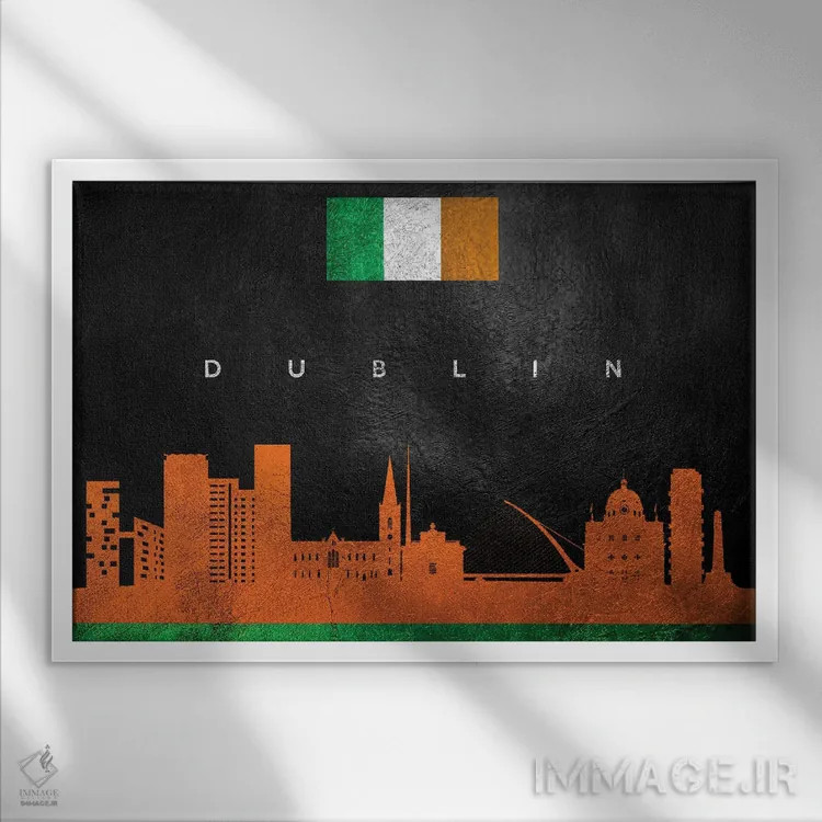 تابلو خط افق دوبلین، ایرلند؛ نسخه ۲ اثر آدریان بالدُوینو - نمای قابدار سفید