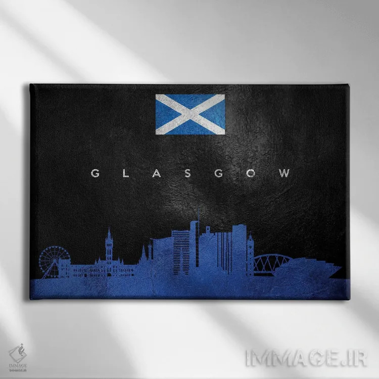تابلو خط افق گلاسگو، اسکاتلند اثر آدریان بالدُوینو - نمای روبهرو روی دیوار