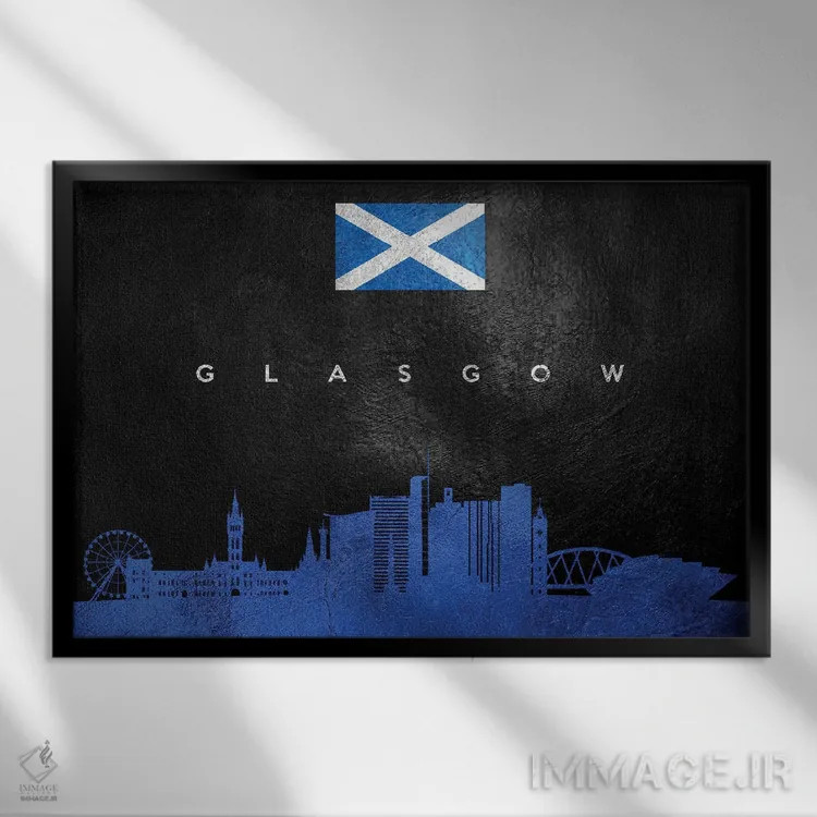 تابلو خط افق گلاسگو، اسکاتلند اثر آدریان بالدُوینو - نمای قابدار مشکی