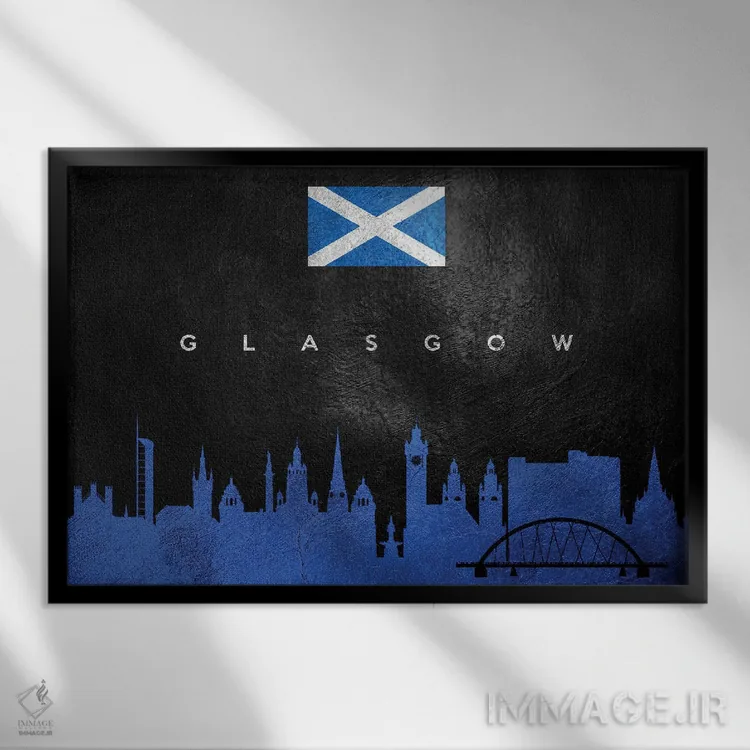 تابلو خط افق گلاسگو، اسکاتلند؛ نسخه ۲ اثر آدریان بالدُوینو - نمای قابدار مشکی