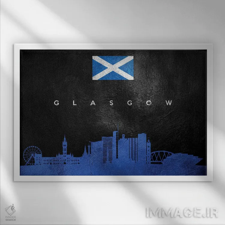 تابلو خط افق گلاسگو، اسکاتلند اثر آدریان بالدُوینو - نمای قابدار سفید