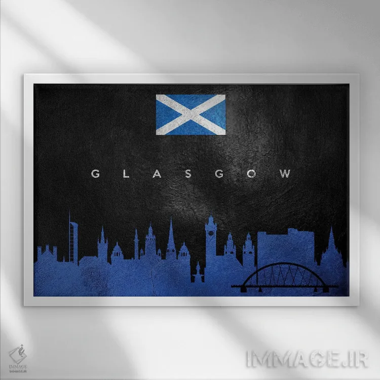 تابلو خط افق گلاسگو، اسکاتلند؛ نسخه ۲ اثر آدریان بالدُوینو - نمای قابدار سفید