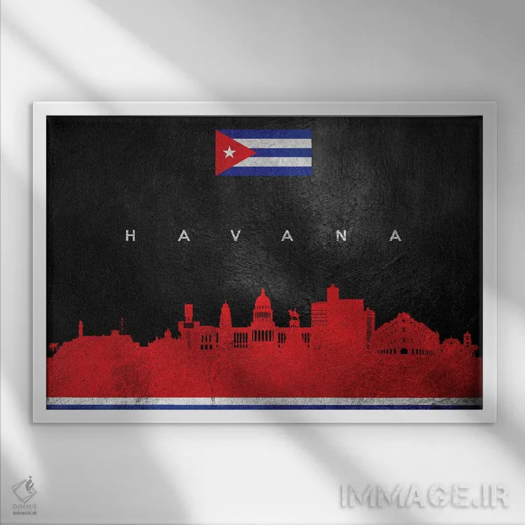 تابلو خط افق هاوانا، کوبا اثر آدریان بالدُوینو - نمای قابدار سفید