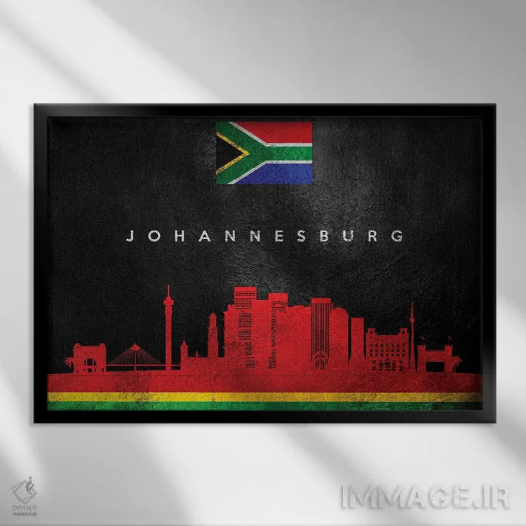 تابلو خط افق ژوهانسبورگ، آفریقای جنوبی اثر آدریان بالدُوینو - نمای قابدار مشکی