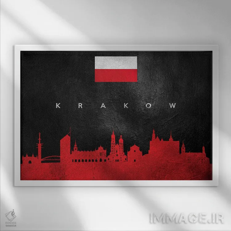 تابلو خط افق کراکوف، لهستان اثر آدریان بالدُوینو - نمای قابدار سفید