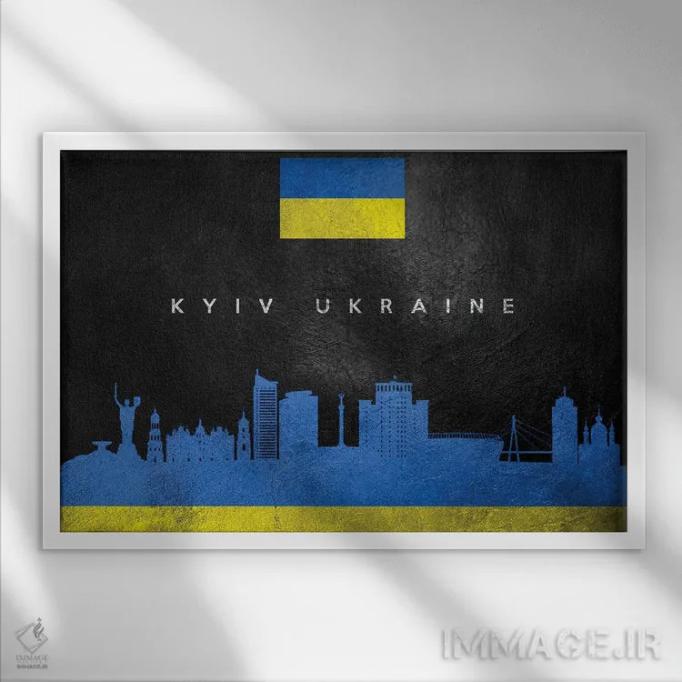 تابلو خط افق کییف، اوکراین اثر آدریان بالدُوینو - نمای قابدار سفید