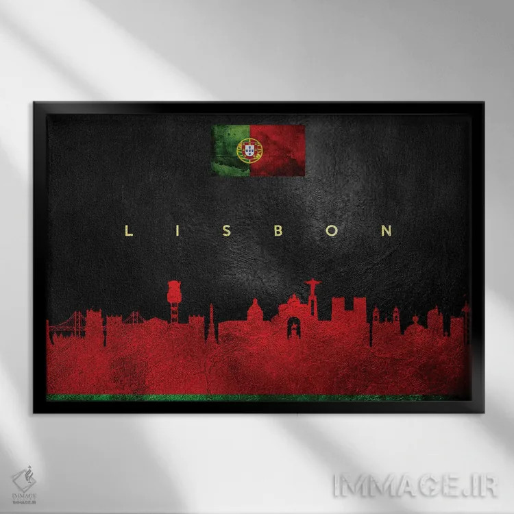 تابلو خط افق لیسبون، پرتغال؛ نسخه ۲ اثر آدریان بالدُوینو - نمای قابدار مشکی