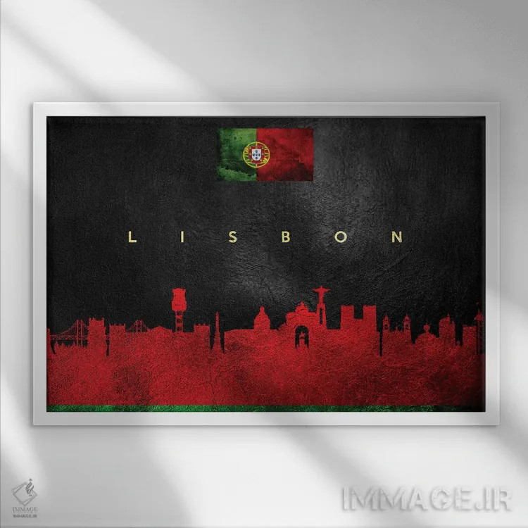 تابلو خط افق لیسبون، پرتغال؛ نسخه ۲ اثر آدریان بالدُوینو - نمای قابدار سفید