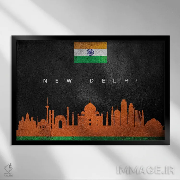 تابلو خط افق دهلی نو، هند اثر آدریان بالدُوینو - نمای قابدار مشکی