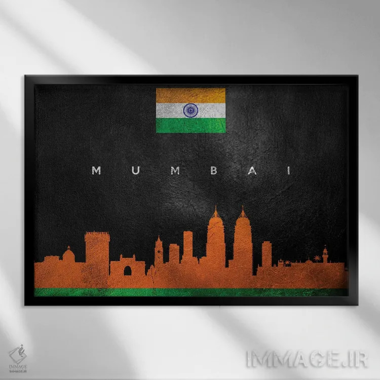 تابلو خط افق بمبئی، هند؛ نسخه ۲ اثر آدریان بالدُوینو - نمای قابدار مشکی